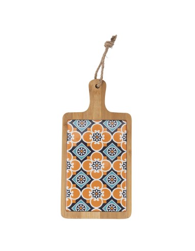 Planche à découper en bois avec poignée, 15 x 29,5 cm, et carrelage orange : un cadeau de fête pratique