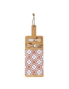 Planche à découper en bois avec motif carreaux rouges, 15 x 42 cm, et 2 couteaux à fromage un cadeau de mariage utile
