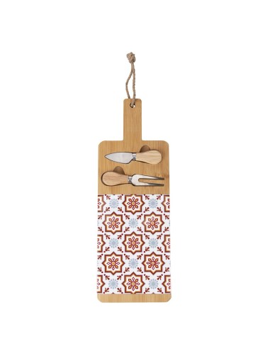 Planche à découper en bois avec motif carreaux rouges, 15 x 42 cm, et 2 couteaux à fromage un cadeau de mariage utile