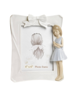 Cadre photo en porcelaine blanche, 21,8 x 18,5 cm, avec figurine de fille – Cadeau de mariage élégant