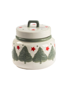 Boîte à biscuits de Noël en céramique, sapins et étoiles, 15 cm