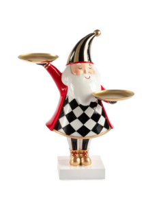 Père Noël rigolo avec plateaux – 36,6 cm en résine et métal
