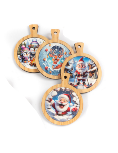 Plateau de Noël rond aimanté de 10,3 cm en porcelaine et bois – 4 modèles assortis