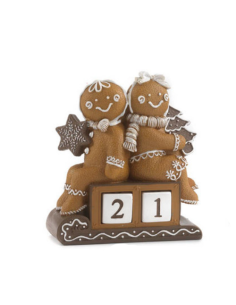 Calendrier perpétuel Bonhomme et Femme en pain d'épices – Cadeau de Noël en résine 12,8 cm