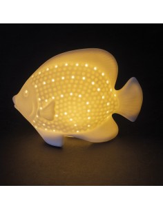 Poisson LED en porcelaine 13,5 cm – Cadeaux d'invités pour baptême, communion, confirmation et mariage sur le thème de la mer