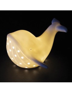 Baleine LED en porcelaine, 6,5 cm – Cadeau d'invité moderne et lumineux sur le thème de la mer