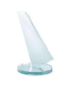Trofeo in cristallo a forma di vela su base tonda 10x18 cm con confezione regalo di lusso