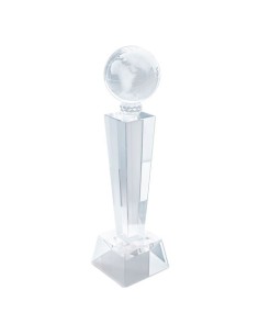 Trofeo globo in vetro cristallo con sfera terrestre 27 cm Premio elegante con scatola regalo