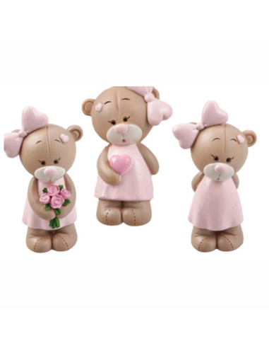 Bomboniera Dolce Orso Femmina “Girl” 3 Versioni Assortite – Bomboniera Economica Nuova Collezione h 7 cm