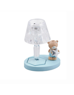 Bomboniera Lampada LED Orsetto con Stella Argento e Base Azzurra – Dolce Luce Notturna per Cameretta Bimbo
