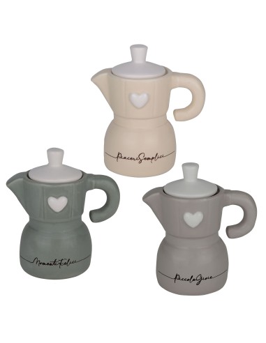 Sucrier en forme de cafetière italienne avec cuillère, couleurs pastel et messages variés, 11 cm