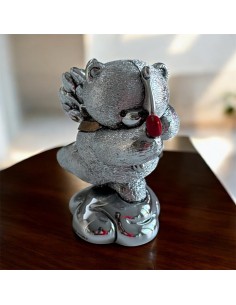 Ours en peluche Cupidon en résine effet argenté avec flèche rouge – Une idée cadeau élégante et unique pour exprimer son amour