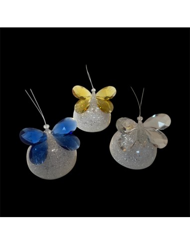 Crystal Butterfly with Glitter Base - Elegant Decoration, Diameter 9 cm, Three Assorted Colors