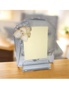 Portafoto in Cristallo con Fiore Murano – Elegante Decorazione 14×10 cm, Idea Regalo Raffinata