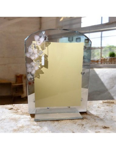 Cadre photo en cristal 32x23 cm avec fleurs de Murano – Fabriqué en Italie, Ornement élégant