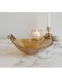 40 cm große, bernsteinfarbene Glasschale mit Kristallblumen – Elegante Dekoration für Ihr Zuhause 2