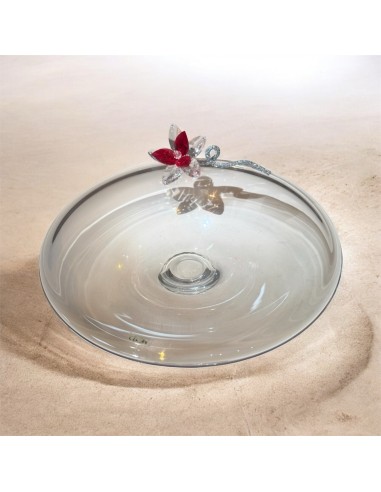 Centre de table en verre transparent de 35 cm avec fleur en cristal rouge – Décoration élégante