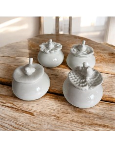 White Porcelain Jars with Decorated Lids – 4 Assorted