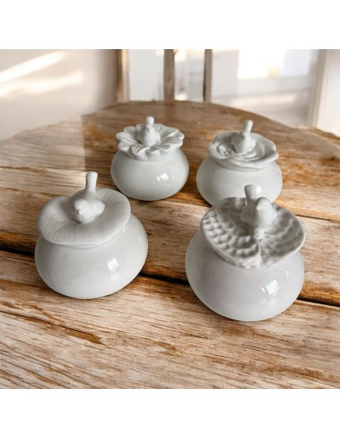 White Porcelain Jars with Decorated Lids – 4 Assorted
