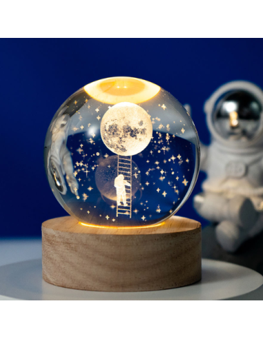 Lampe LED Astronaute sur la Lune, 6 cm – Cadeau Magique avec Socle en Bois USB