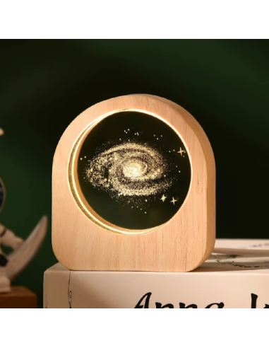 Astronomy-themed LED nebula lamp in crystal glass and a wooden frame