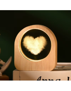 3D-Wolkenherz-LED-Lampe – Liebesgeschenk mit USB-Anschluss und Holzrahmen