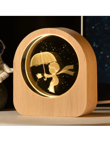 Lampe LED Le Petit Prince avec Parapluie - Cadeau en Cristal et Bois USB