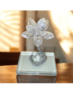 Fiore in Cristallo Trasparente su Base in Vetro – Elegante Soprammobile, Ultimo Pezzo