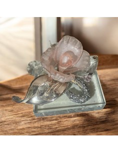 Bomboniera articolo regalo Soprammobile Fiore in Murano, Argento e Cristallo – Made in Italy