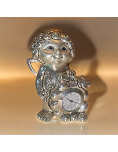 Bomboniera articolo regalo Angioletto in Argento con Orologio – Soprammobile 13 cm