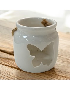Lanterne en porcelaine brillante avec papillon – Pièce unique, Hauteur 8 cm