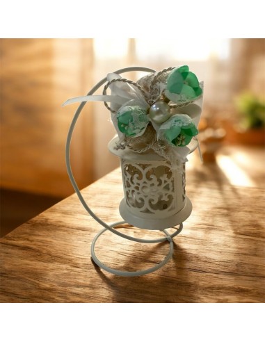 Lanterna Sospesa in Metallo – Altezza 13 cm (20 cm con Struttura) – Bomboniera Elegante