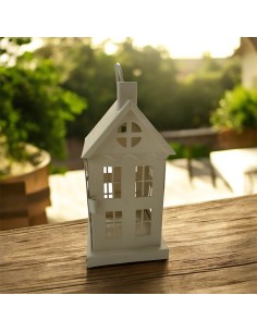 Lanterne Maison en Métal Ivoire – Cadeau Élégant, Hauteur 17 cm