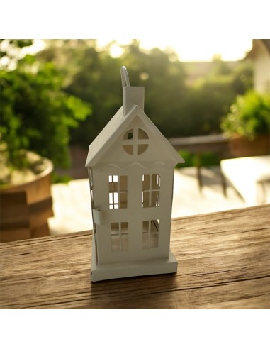 Lanterna a Casetta in Metallo Colore Avorio – Bomboniera Elegante Altezza 17 cm