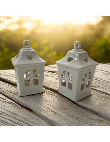 Lanterna in Porcellana Bianca Lucida con LED – Bomboniera Elegante 12 cm