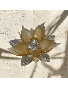 Bomboniera regalo Fiore di Loto in Cristallo con Petali Ambra in Vetro di Murano – 14 cm