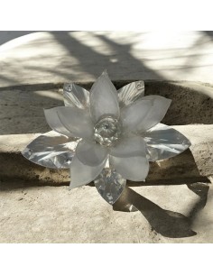 Bomboniera regalo Fiore di Loto in Cristallo con Petali Bianchi in Vetro di Murano – 19 cm