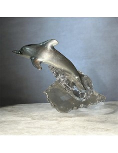 Dauphin en argent sur socle en cristal - Idée cadeau ou présent