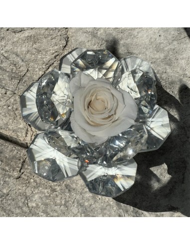 Fiore in Cristallo con Rosa Bianca Stabilizzata – Bomboniera Elegante e Raffinata Idea Regalo diametro 10 cm