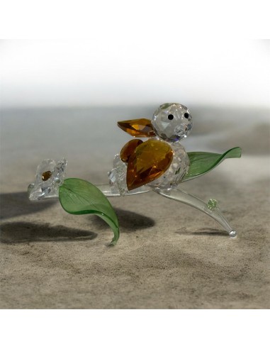 Kristallsperling auf Zweig mit Muranoblättern – Elegantes Gastgeschenk zur Hochzeit, 14 cm lang