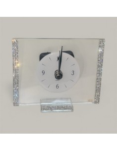 Tischuhr aus Glas mit Strasssteinen – Elegantes Gastgeschenk zur Hochzeit, 11 x 14 cm