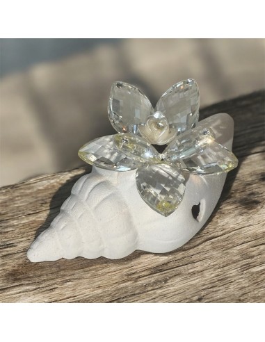 LED Rough Porcelain Shell with Crystal Flower – Elegant 17 cm Illuminated Favor