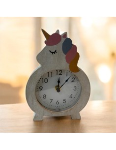 HORLOGE DE TABLE LICORNE EN BOIS FABRIQUÉE À LA MAIN - HAUTEUR 19 CM