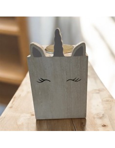 PORTE-BOUGIE LICORNE EN BOIS FABRIQUÉ À LA MAIN – 9,5 × 12 CM