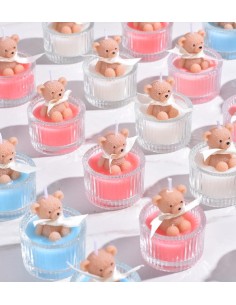 Bougie Ours en Peluche pour Baptême, Naissance ou Anniversaire, 6x6x7 cm