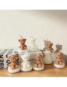 Bomboniera Candela Orsetto Colore a Scelta Altezza 6 cm – Idea Regalo per Battesimo Nascita Compleanno Bambino e Bambina