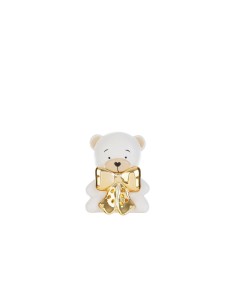Ours en peluche lumineux LED en porcelaine blanche, cadeau de naissance ou de baptême avec nœud