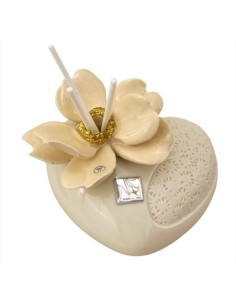 Herzförmiger Duftdiffusor von Capodimonte mit Blume, Made in Italy, 10 x 10 x 9 cm, elegantes Gastgeschenk