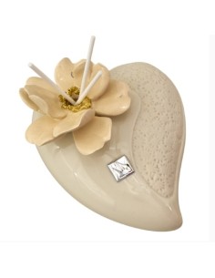 Large Heart-Shaped Wedding Diffuser with Gold Capodimonte Flower, Made in Italy, Elegant Wedding Favor