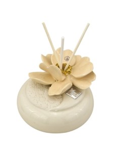 Runder Duftdiffusor mit goldener Capodimonte-Nerzblume, 10 x 10 x 9 cm, elegantes Gastgeschenk